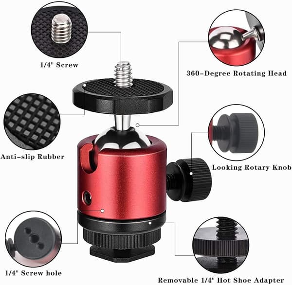wxsp 2 stk mini kulehode stativhode med 1/4 skruehull 360° roterbart kulehode for kameraer, DSLR, LED-lys, kuleleddholder kompatibel