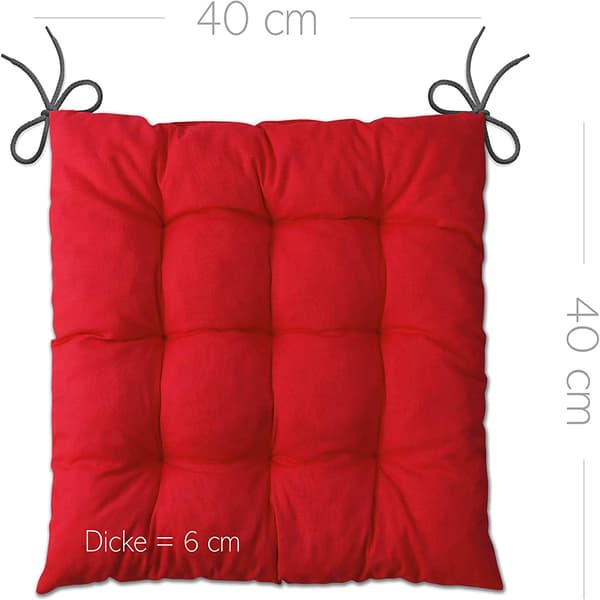 Sett med 4 stolputer røde (40x40x6 cm) - puter til hagestoler, kjøkken- eller spisestuestoler - komfortable stolputer
