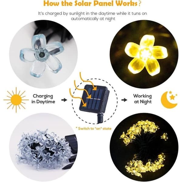 Outdoor Solar String Lights Cherry Blossoms Fairy String 50LED 2 Modes Waterproof Garden Patio Christmas Home Decor Warm White