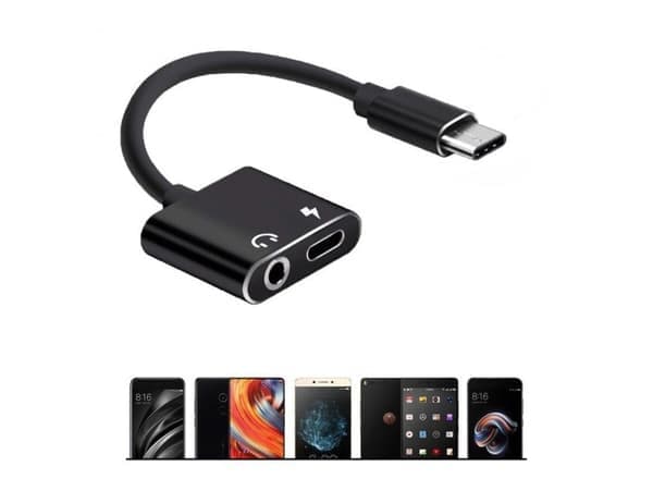 USB-C-adapter: Oplad og lyt, stilrent design sort