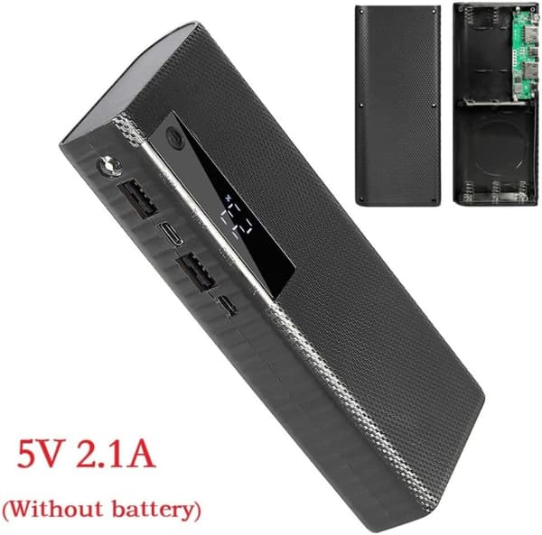 Powerbankfodral USB-port 2 1A utgång som stöder 5 X ström med 5V platt för hållarmontering (svart)