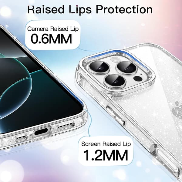 Glittercover til iPhone 16 Pro 6.3-tommer, Bling Glitrende Stødsikkert Telefoncover, Sødt Glitrende til Kvinder og Piger (Transparent)