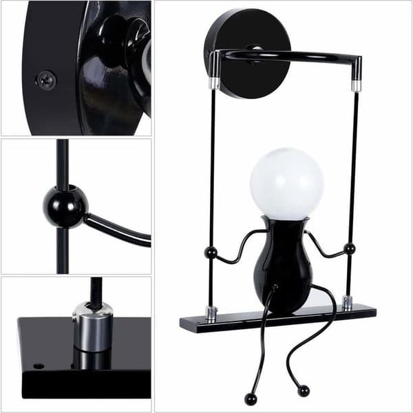Black E27 Wall Lamp - Creative Metal - Decorative Lighting for Children's Room and Hallway - For Loft and Bar