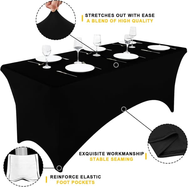 2-pack Spandex Duk 6ft, Elastisk, Stretchbara Dukar för Rektangulära Bord, Tvättbart Bordsöverdrag för Utomhusbruk, Bröllop, Banketter &
