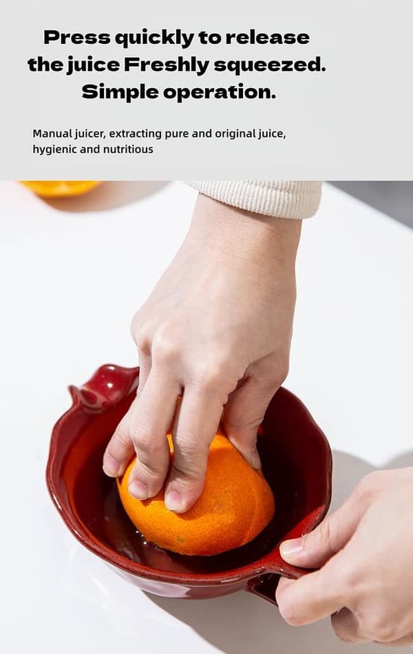 Handheld Ceramic Citrus Juicer - 200ml Star-Shaped Manual Press for Lemon, Lime, and Orange, Non-Slip Grip & Drip-Free Spout (Red)