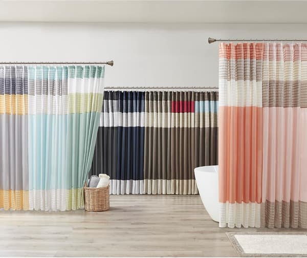Madison Park Amherst Badrum Duschdraperi Rayon Patch Randigt Modernt Mikrofiber Duschdraperi, 183x183 cm, Svart