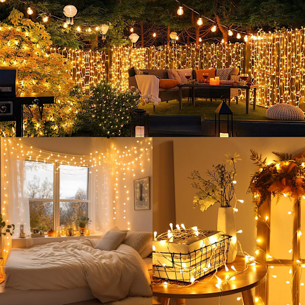 LED-ljusslingor, 32 meter 200 LED Julbelysning, 8 lägen Varma Ljusslingor, Fe-Ljus, Dimbara Julgransljus