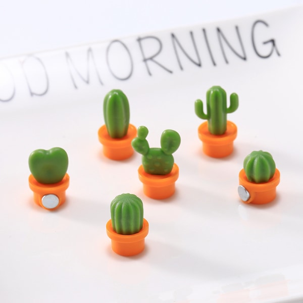Søt 3D grønn plante Kaktus Kaktus Kjøleskapsmagneter Klistremerker Dekorasjon 6 stykker
