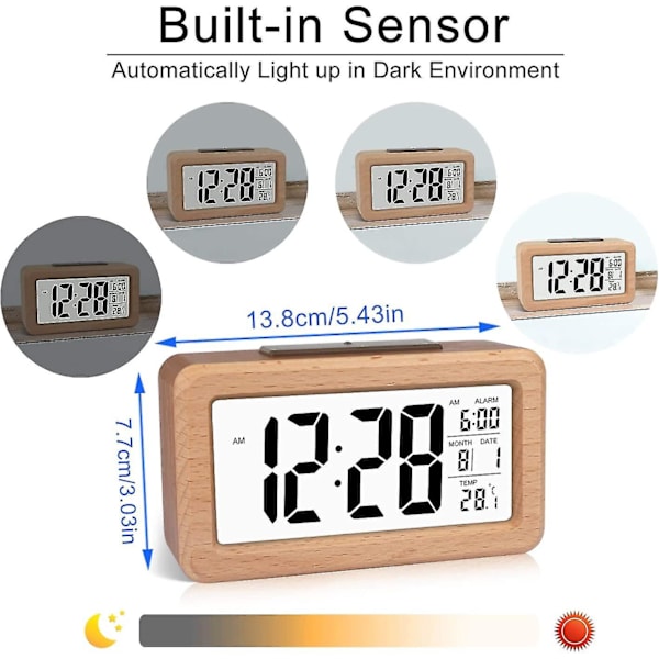 Digital Klocka, Digital Väckarklocka Med Stor LCD-Skärm, Datum Och Temperaturvisning Med Snooze Och Nattlampa Funktion För Barn, För Hem, B