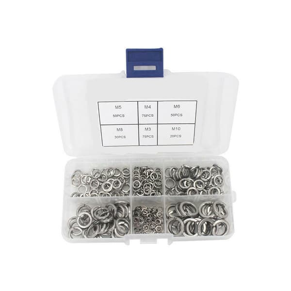 Sortimentssæt, 300 stk. M3/M4/M5/M6/M8/M10 SS304 Rustfrit Stål Fjedersortimentssæt med Boks
