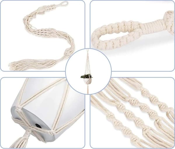 5-pack Hängande Makramékorgar med Bohemisk Inredning i Bomullsrep (Beige)