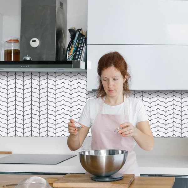 Self-adhesive Tile 3D Wall Decor in Herringbone Pattern, Grey/White, 10-pack Kitchen & Caravan_OF White 10 pcs Vit 10 st