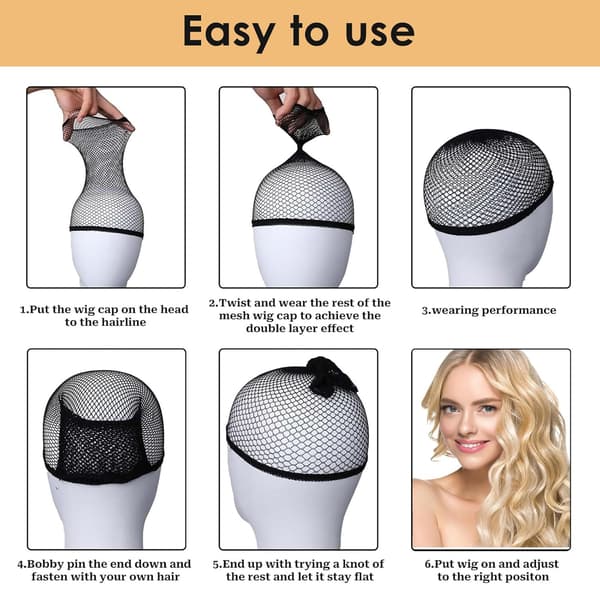 10 stk. nettingparykkhetter for kvinner, svart hette i nylon for blondefronter, elastisk åpen ende til Halloween, cosplay -