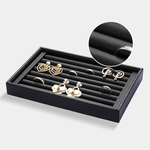 7 Slots Ringe Øreringe Bakker Showcase Display Smykke Organizer (PU Læder)