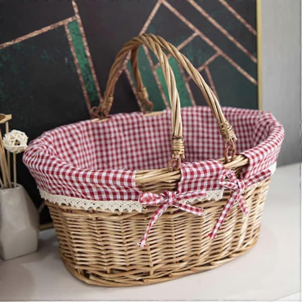 Oval Woven Willow Picnic Basket Candy Basket Storage Basket Wine Basket with Handle Egg Collection W