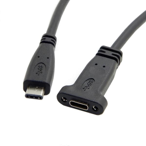 USB-C USB 3.1 Typ C Hane till Hona Förlängningsdatakabel med Panelmonteringsskruvhål