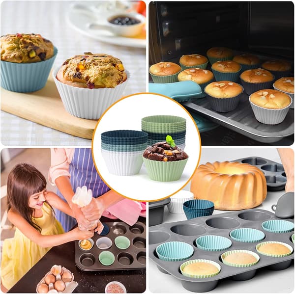24-pak Silikone Muffin Bageforme Sæt - BPA-fri Silikone Muffin- og Cupcakeforme - Genanvendelige Non-Stick Cupcakeforme til Kager, Creme og Budding