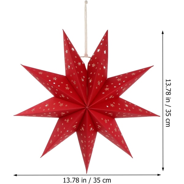 3 stk. Røde Papirstjerne Lanterne Lampskærme 9-spidset Stjerne Papir Lanterner Hængende Dekorationer til nytår Bryllup Fest Ferie