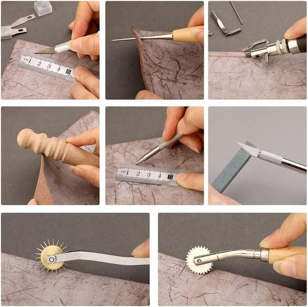 Leather Tools 40 Pieces, Leather Craft Set, Leather Tool Set / Hand Tools for Leather – Waxed Thread, Awl, DIY, Sewing