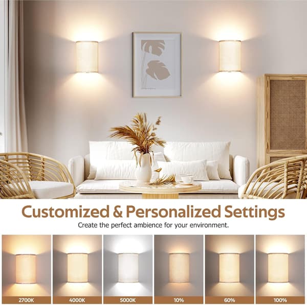 Wall Sconces Set of Two, Battery Rechargeable 3 Colors Changeable