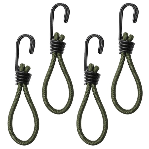 4 stk. Camping Tilbehør Bungee Kroge Tarp Elastisk Reb Snor Kroge Strækbar Reb Kroge Bungee Snor Army Green 4X15CM