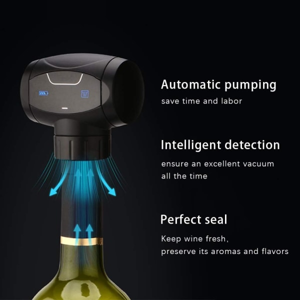Elektrisk vinstopper vakuum vinsparer automatisk vinflaskestopper vakuumpumpe med matkvalitets silikon, vinbeholderforsegling