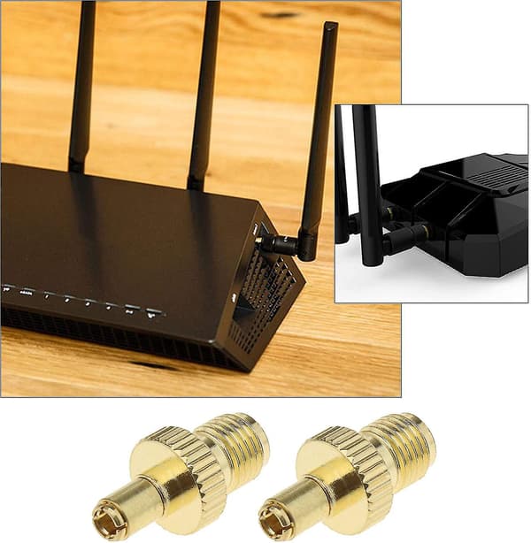 2x SMA hun til TS9 han RF-adaptere forgyldte koaksialstik til antenner, udsendelse, Wi-Fi trådløse LAN-enheder