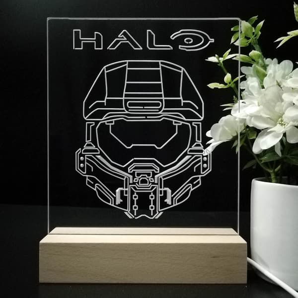 Halos Master Chief Anime Nattlampe 3D Illusjon 7 Farger Endres 4 Lysmoduser USB-strøm