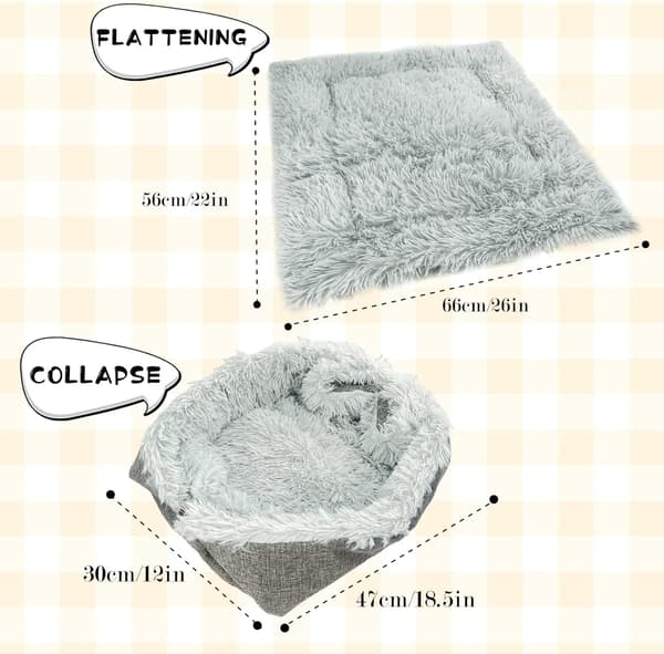 Cat Bed for Indoor Cats and Small Dogs 2 in 1 Self-Warming Foldable Convertible Plush Blanket Bed Machine Washable (Grey)