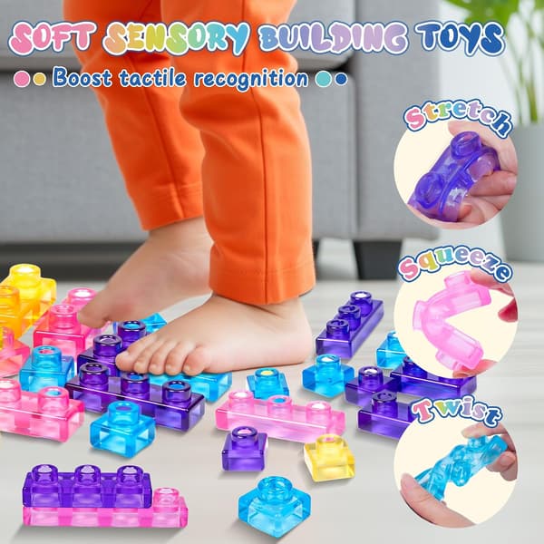40 Sensory Soft Building Blocks for Toddlers, Montessori Squeezable Stacking Toy, Stretchable Early Learning Building Set