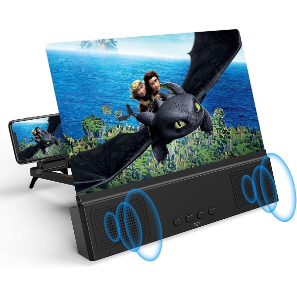 Skärmförstorare med Bluetooth högtalare - 3D HD-förstoringsprojektor Skärmförstorare för filmer, videor, spel