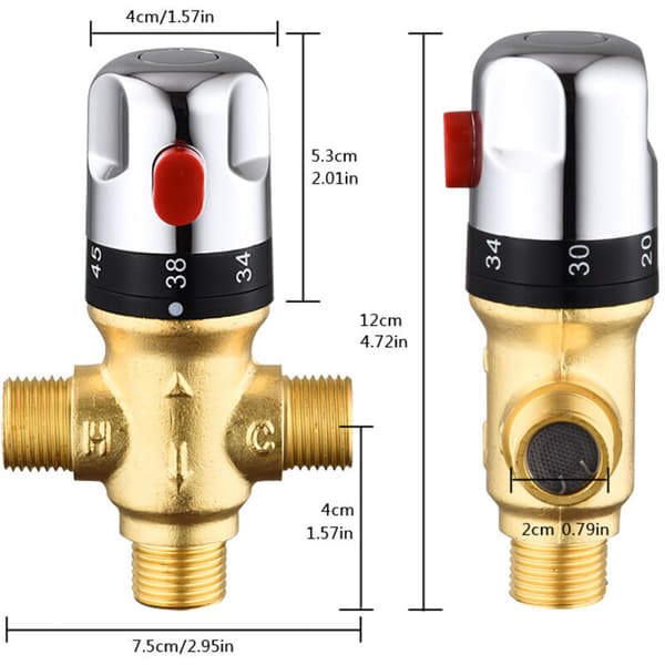 Adjustable Thermostatic Mixer for Bathroom, Brass Water Mixer, Hot/Cold Mixing Valve for Temperature Control