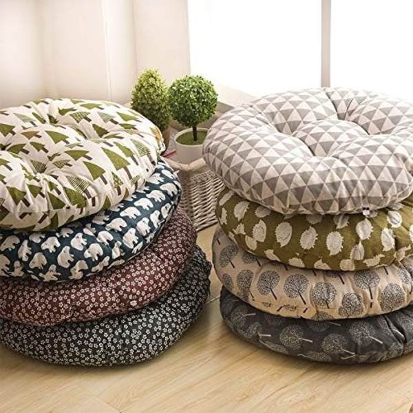 Stoldyna, rund, sittdyna, blommönster, djurprint, sittdyna för utomhus, trädgård, balkong, 40 cm, bomull och linne
