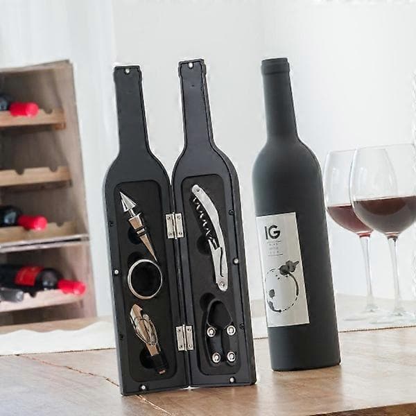 Presentförpackning, 5x Vintillbehör - Vinflaska Svart