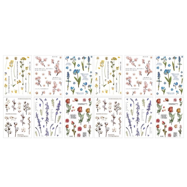 12 Sheets Floral Stickers Washi Planner Stickers Self Adhesive Sticker Plant Decal Photo Album Stick