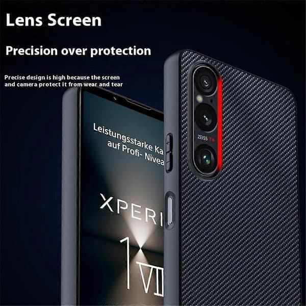 Til Sony Xperia 1 VII Cover Læder + PC Hårdt Telefoncover Kulfibertekstur - Kulfiber Sort