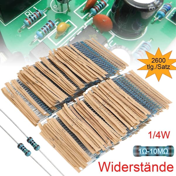 2600 stk Modstand Metalfilmmodstand 1/4W Modstand 1Ω-10MΩ Sortimentssæt