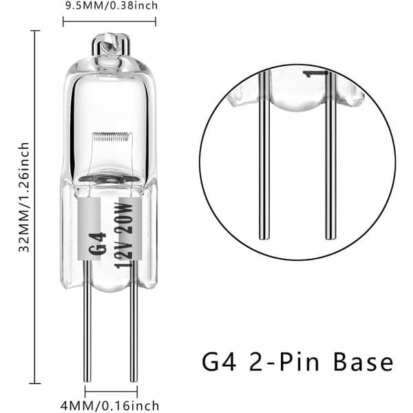 G4 20W 12V T3 JC Type 2-bens base halogenpærer til landskabsbelysning under møbler - Puck Light Track - 10 stk.