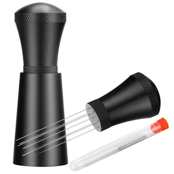 Sort espressostirrer, espressofordelingsværktøj 7 x 0,35 mm nåle og ekstra 10 nåle til espressofordeler