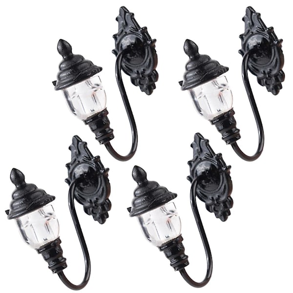 4 stk Simulerte Mini Hage Lys Modell Lys Modell Sandbord Lampe Dekorasjoner Svart 2.2X2.7CM Black 2.2X2.7CM
