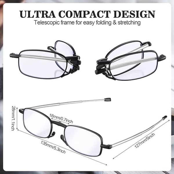 4 par blåljusblockerande läsglasögon Fällbara läsglasögon, små hopfällbara läsare för män kvinnor
