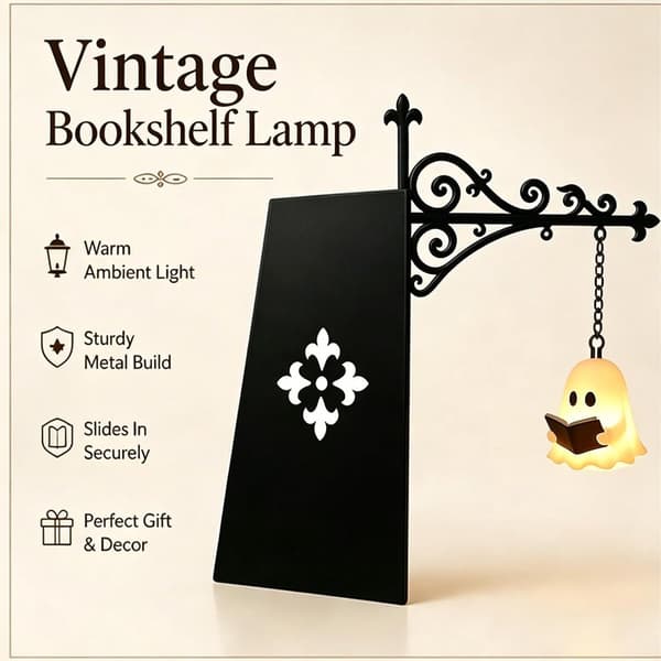Metal Bookcase Lamp, Mini Bookcase Lantern, Bookcase Reading Lamp, Warm Tone LED Night Light, Lantern Shaped Lantern Post*1 Lantern post*1