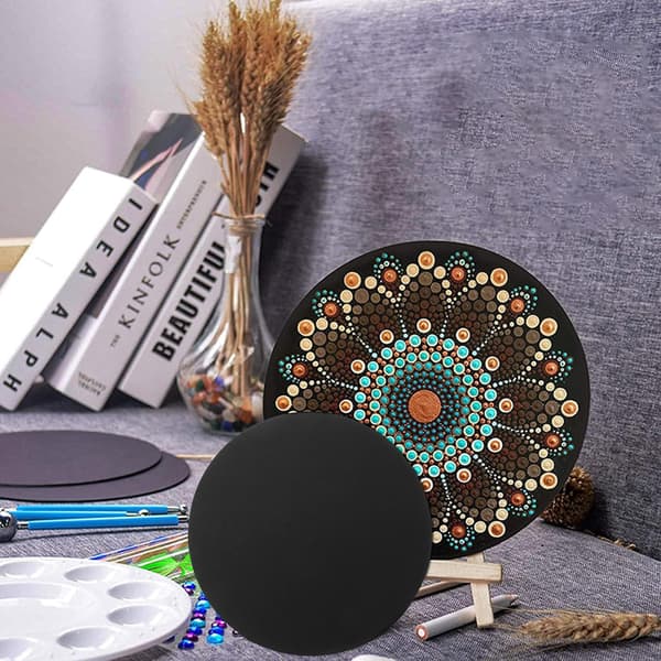 8 stykker Mandala Malepapir Runde Sorte Kartonskiver til DIY Kunst- og Håndværksprojekter