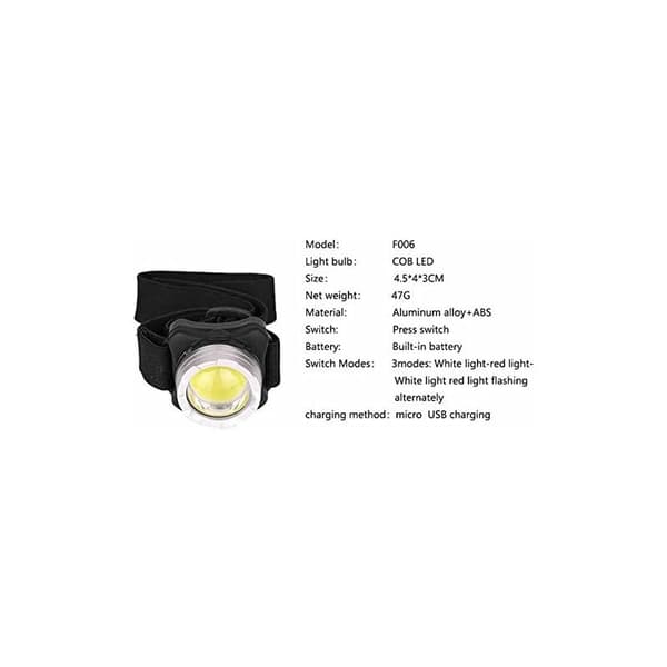 Kraftig LED-hodelykt, USB-oppladbar hodelykt, Cob-hodelykt med innebygd batteri, Vanntett hodelykt, Belysning, Hvit, Rød