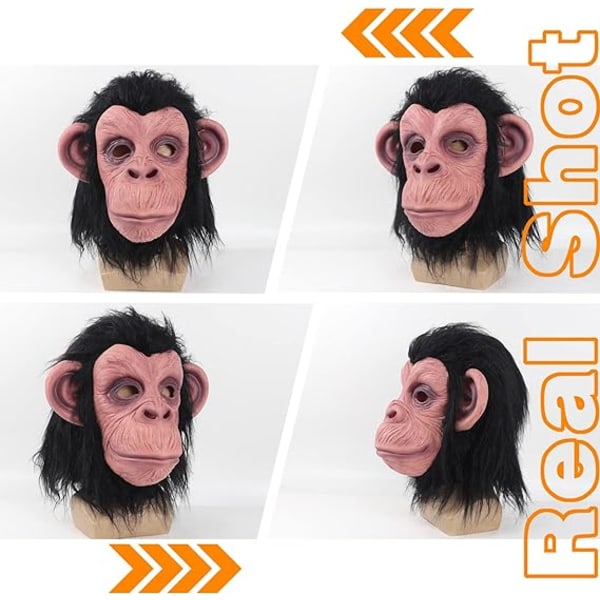 Monkey Mask Latex Full Head Animal Black Chimp Mask for Halloween Costume Party Monkey Animal Mask, Large
