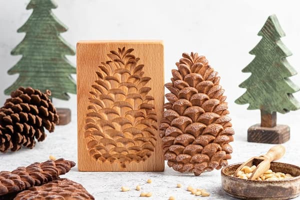 Udskåret Træ Peberkageform - 3D Bagepresse til Småkager, Chokolade Med Provence Rosestempel - DIY Grankogleform Grankogle