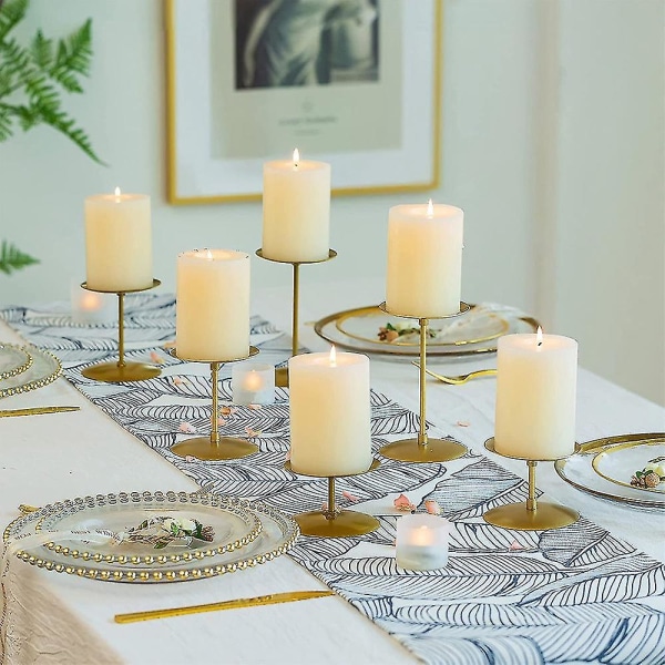6kpl pilarikynttilänjalka - metallinen kynttilänjalka Joulun takkapöydän koristeluun häät, juhlat
