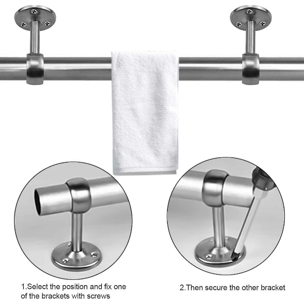 2 stk. Gardinstangs Holder, Rustfrit Stål Skabstang Støtte Gardinstangs Holder Med Skruer Og Udvidelsesrør Til Bruseforhæng Skab (25 mm)