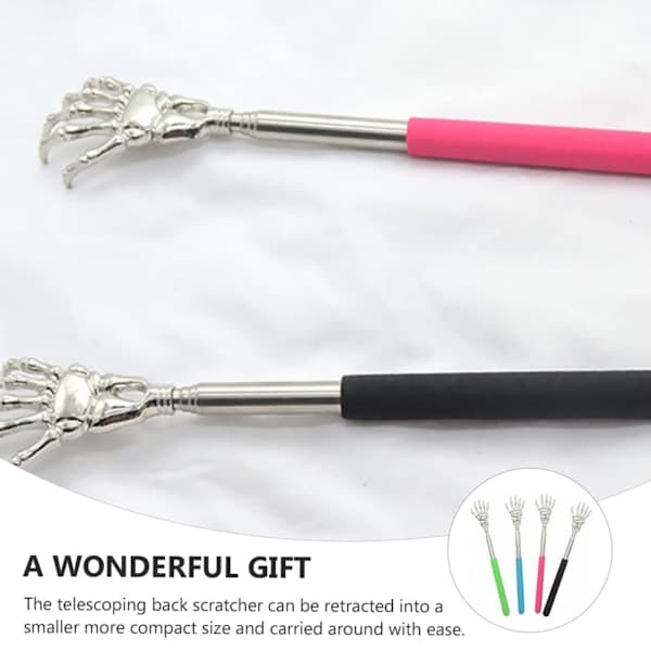 (4-pack) Telescopic Back Scratcher, Portable Extendable Telescopic Metal Back Scratcher - Hand Massage Back Scratcher with Rubber Handle