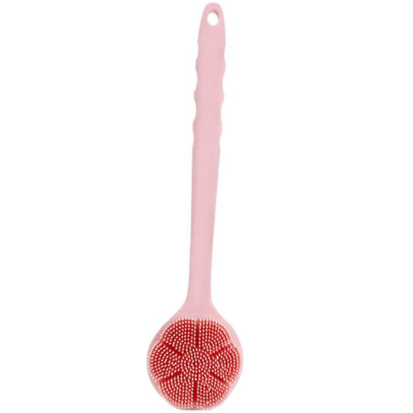 Silikone-bagskrubber til badebørste til brusebad Langt håndtag badebørste Hudvenlig badebørste Pink 35.5X8CM